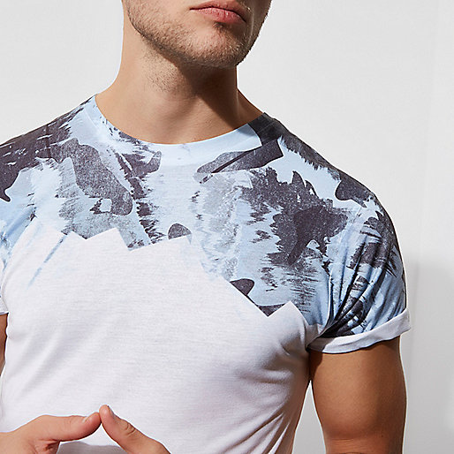 river island party wear,jacques-vertuk Navy Waterfall Dress White and blue camo fade print T-shirt T-shirts T-Shirts / Tanks men