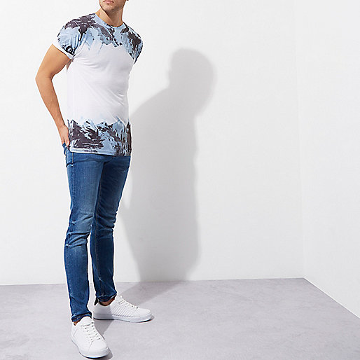 river island party wear,jacques-vertuk Navy Waterfall Dress White and blue camo fade print T-shirt T-shirts T-Shirts / Tanks men