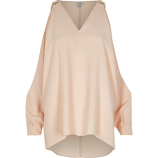 jacques-vertuk Beige cold shoulder ring detail top 707912 women Tops Bardot / Cold Shoulder Tops