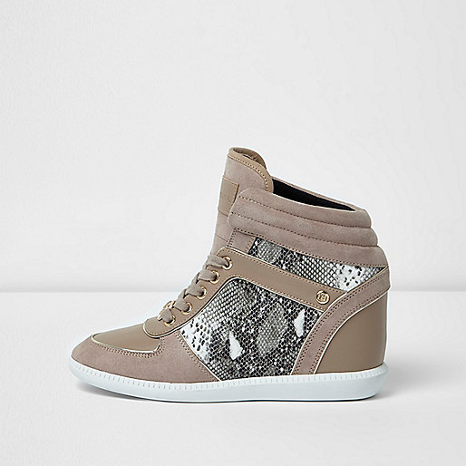 jacques-vertuk Beige croc embossed wedged hi top sneakers 704716 women Shoes / Boots Plimsolls / Trainers