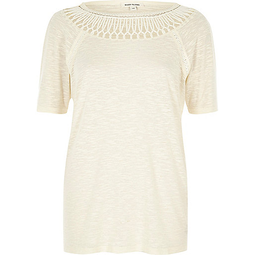 brown coat river island,New At jacques-vertuk Beige crochet neck T-shirt T-Shirts & Tanks Sale women