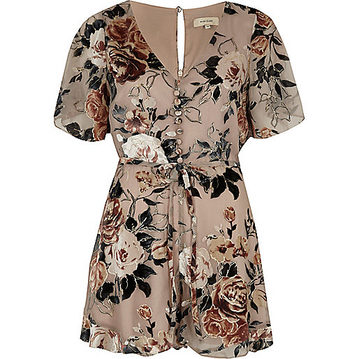 jacques-vertuk Beige floral devore tea dress romper 708226 women Playsuits / Jumpsuits Playsuits