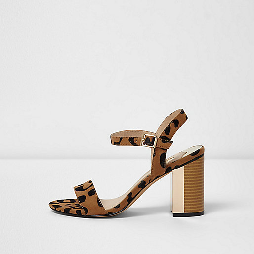 jacques-vertuk Beige leopard block heel barely there sandals 704590 women Shoes / Boots Sandals