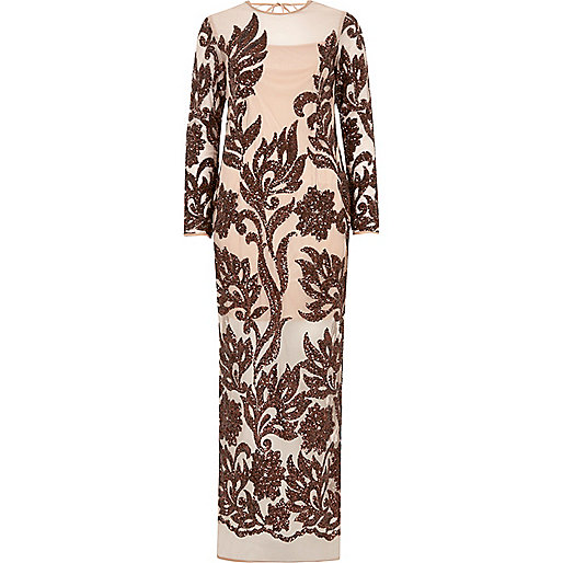 jacques-vertuk Beige long sleeve embellished maxi dress 697235 women Dresses