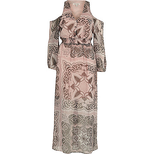 river island pink print dress,jacques-vertuk 1 Beige paisley print cold shoulder maxi dress Dresses Sale women