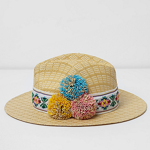 river island croc bag,jacques-vertuk South Africa Beige pom pom straw fedora hat women 699767