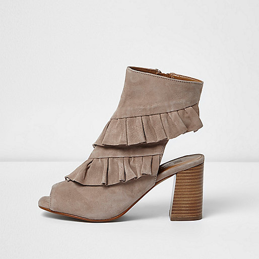 jacques-vertuk Beige suede frill peeptoe boots 698283 women Shoes / Boots