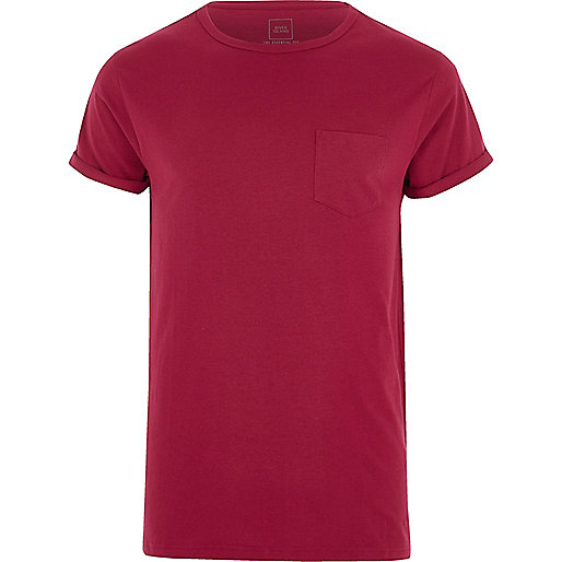 river island mens canvas shoes,jacques-vertuk UK Sale Berry pink rolled sleeve pocket T-shirt men 302803