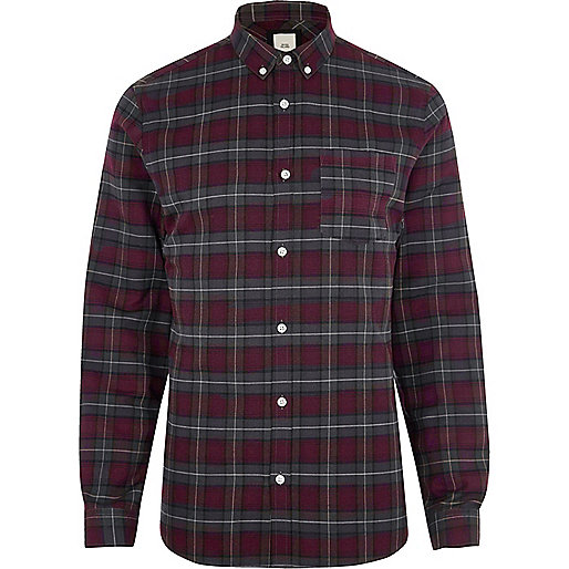 jacques-vertuk Berry red casual check shirt 302334 men Shirts Long Sleeve Shirts