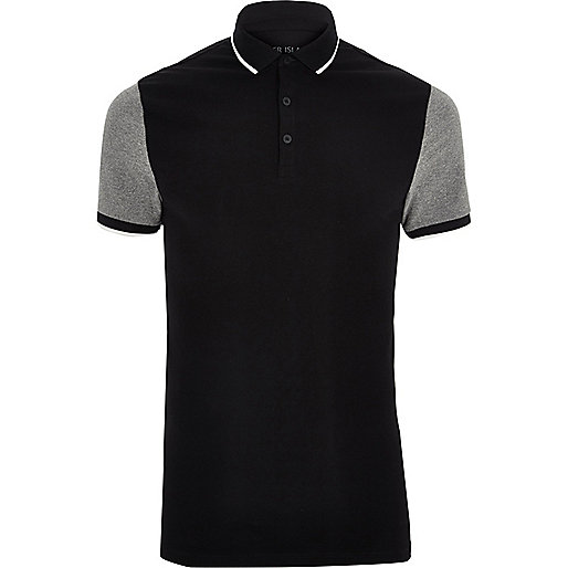 jacques-vertuk Big and Tall black contrast sleeve polo shirt 300153 men Polo Shirts