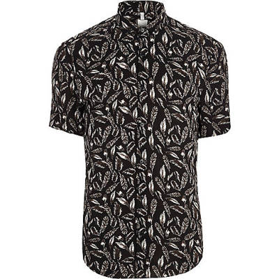 river island plus size clearance,jacques-vertuk Ireland Big and Tall black feather short sleeve shirt men 303155