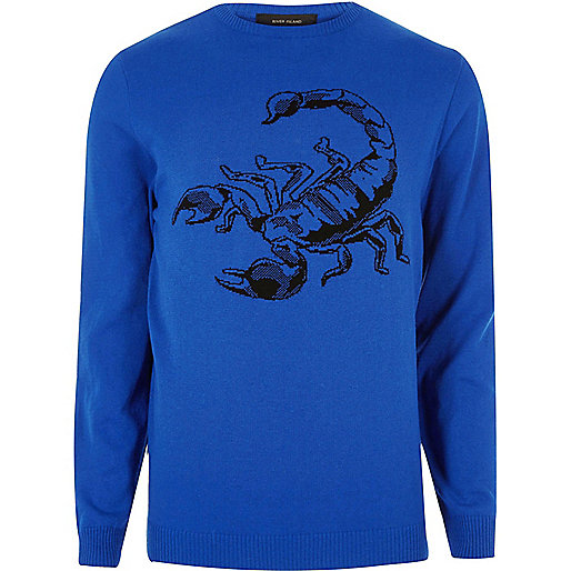 jacques-vertuk Big and Tall blue knit scorpion sweater 300077 men Jumpers / Cardigans