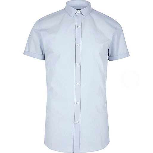 jacques-vertuk Big and Tall blue short sleeve slim fit shirt 300484 men Shirts