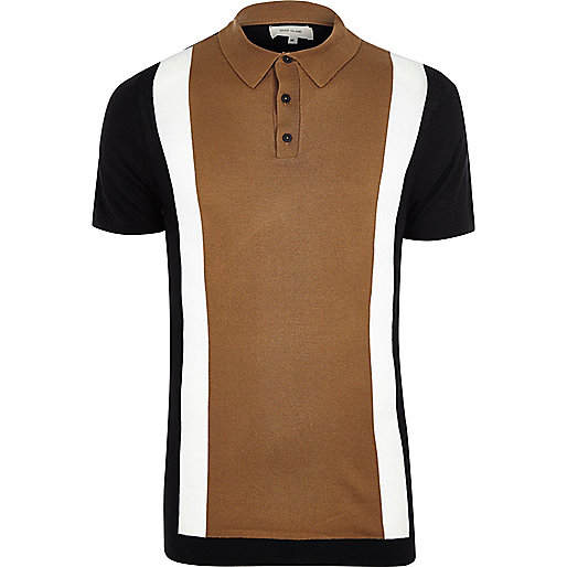 jacques-vertuk Big and Tall brown color block polo shirt 300394 men Polo Shirts