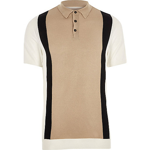 jacques-vertuk Big and Tall cream blocked knitted polo shirt 302438 men Polo Shirts