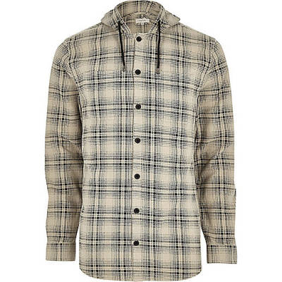 jacques-vertuk Big and Tall cream hooded check shirt 299942 men Shirts