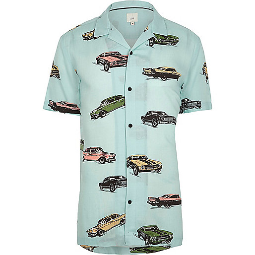 jacques-vertuk Big and Tall green car print revere shirt 300257 men Holiday Shop