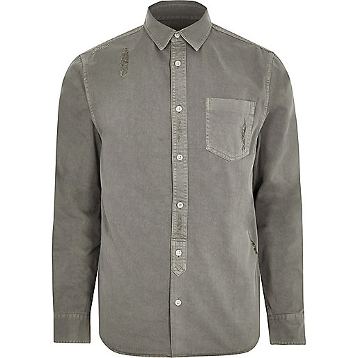 jacques-vertuk Big and Tall grey denim distressed shirt 300385 men Shirts