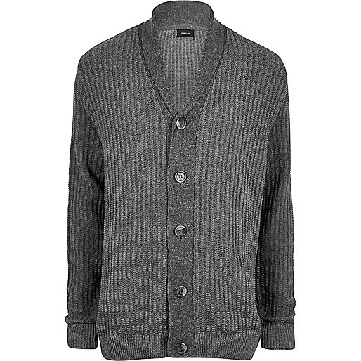 jacques-vertuk Big and Tall grey ribbed knit cardigan 300227 men Jumpers / Cardigans Cardigans