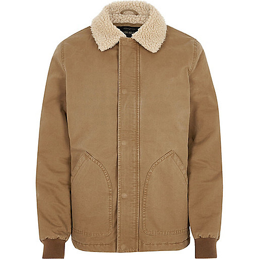 jacques-vertuk Big and Tall light brown fleece collar jacket 303656 men Coats / Jackets Jackets