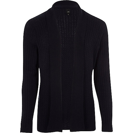 jacques-vertuk Big and Tall navy cable knit cardigan 303057 men Jumpers / Cardigans Cardigans