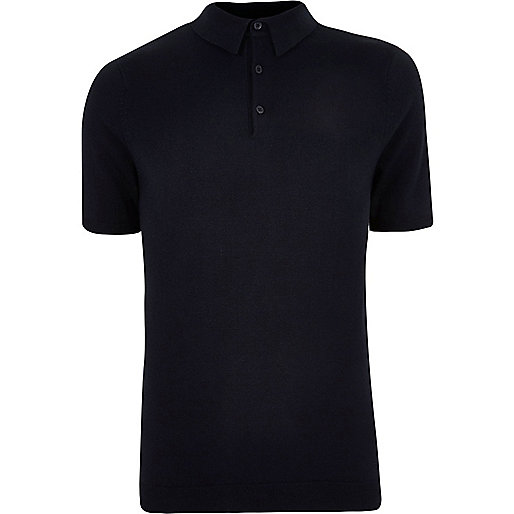 jacques-vertuk Big and Tall navy knit polo shirt 300097 men Polo Shirts