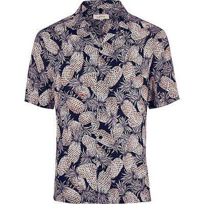 jacques-vertuk Big and Tall navy print short sleeve shirt 300258 men Shirts