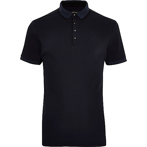 jacques-vertuk Big and Tall navy tipped polo shirt 300745 men Polo Shirts