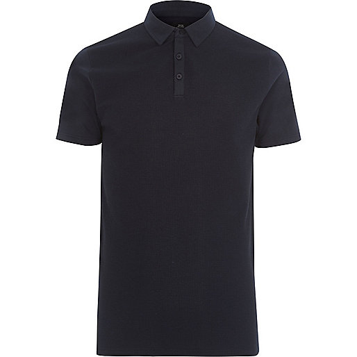 jacques-vertuk Big and Tall navy waffle polo shirt 303146 men Polo Shirts