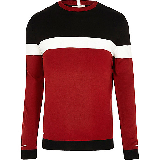 jacques-vertuk Big and Tall red color block slim fit sweater 300076 men Jumpers / Cardigans