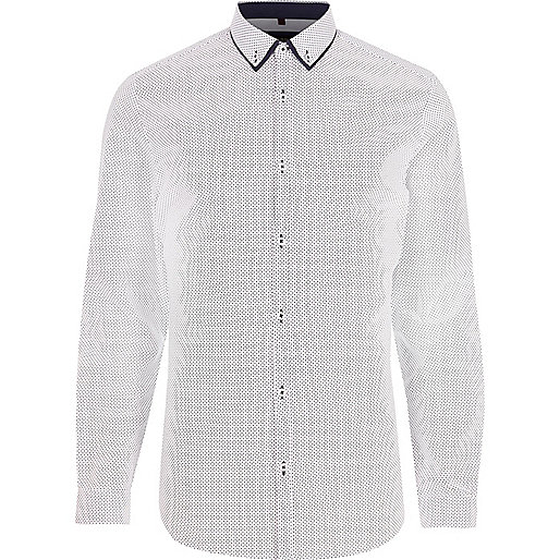 jacques-vertuk Big and Tall white print button-down shirt 302905 men Shirts Long Sleeve Shirts