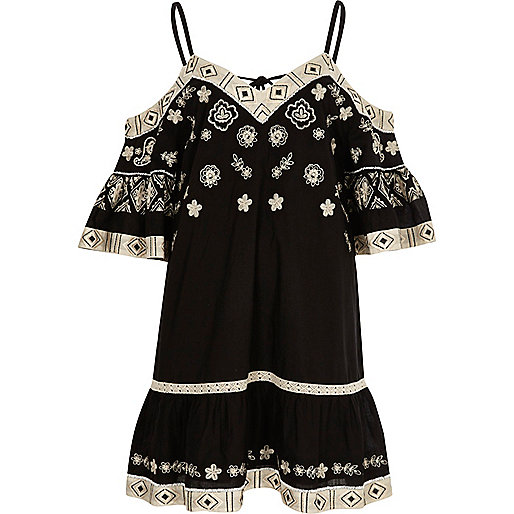 jacques-vertuk Black and cream embroidered swing dress 704684 women Dresses Swing Dresses