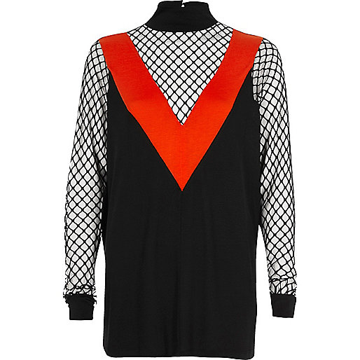 jacques-vertuk Black and red mesh turtleneck top 694519 women T-Shirts & Vests