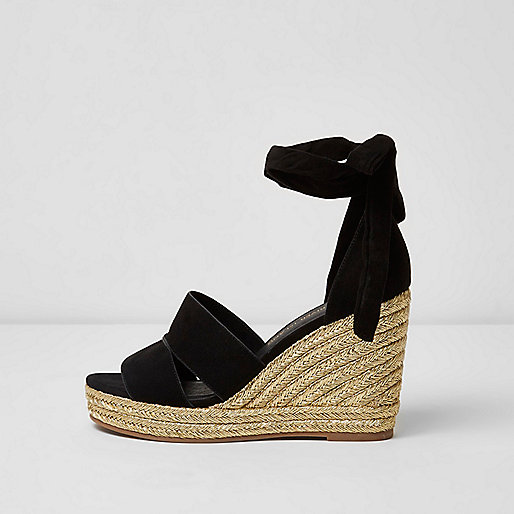 jacques-vertuk Black ankle tie espadrille wedges 698315 women Holiday Shop