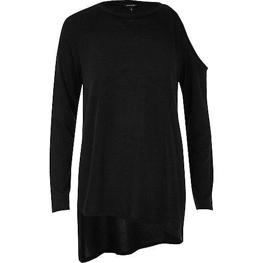 jacques-vertuk Black asymmetric cold shoulder top 694936 women Seasonal Offers