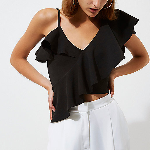 river island cross body bag black,jacques-vertuk Online Black asymmetric frill crop top women 708836