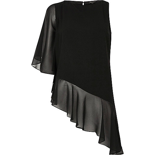 jacques-vertuk Black asymmetric frill hem top 710692 women Tops Blouses