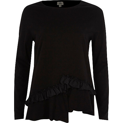 river island pink jumper,jacques-vertuk Shop Black asymmetric frill long sleeve T-shirt women 709420