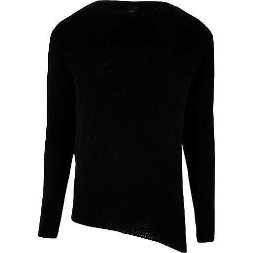 jacques-vertuk Black asymmetric hem muscle fit knit sweater 304044 men Jumpers / Cardigans Jumpers