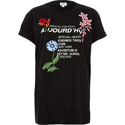 jacques-vertuk Black 'aujourd'hui' print applique T-shirt 706796 women Tops T-Shirts & Vests Print T-Shirts / Vests