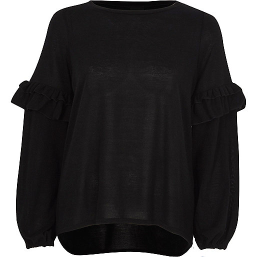 jacques-vertuk Black balloon frill sleeve knit top 710934 women Knitwear Knitted Tops