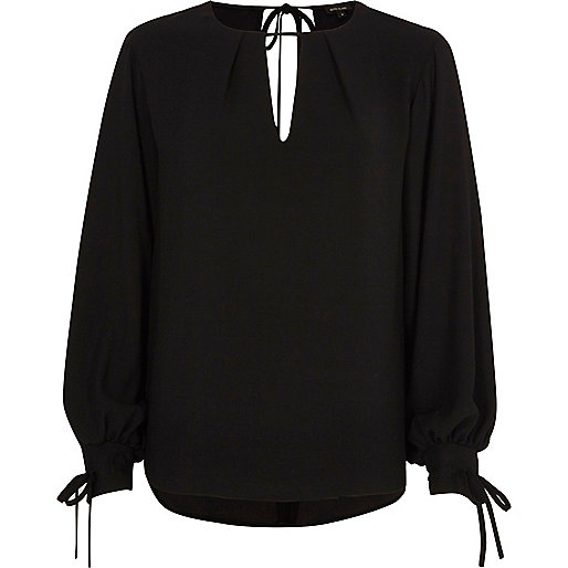 jacques-vertuk Black balloon sleeve tie-up top 710405 women Tops Blouses