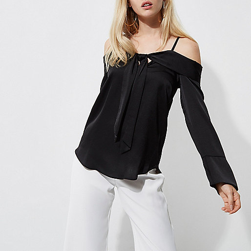 river island official site,jacques-vertuk Outlet Black bardot bow front long sleeve top women 707631