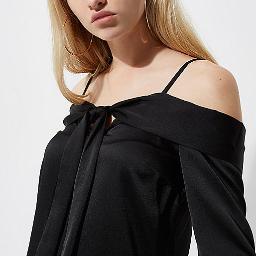 river island official site,jacques-vertuk Outlet Black bardot bow front long sleeve top women 707631