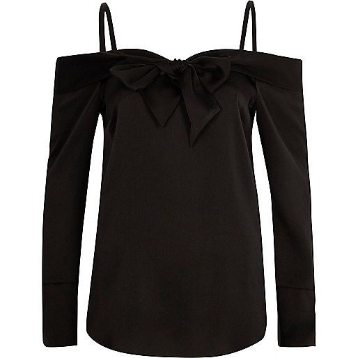 river island official site,jacques-vertuk Outlet Black bardot bow front long sleeve top women 707631