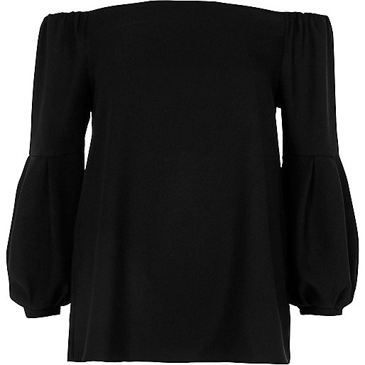 jacques-vertuk Black bardot long puff sleeve top 708941 women Tops Bardot / Cold Shoulder Tops