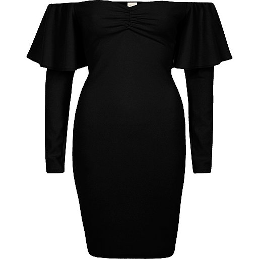 jacques-vertuk Black bardot long sleeve bodycon mini dress 706498 women Dresses Bodycon Dresses