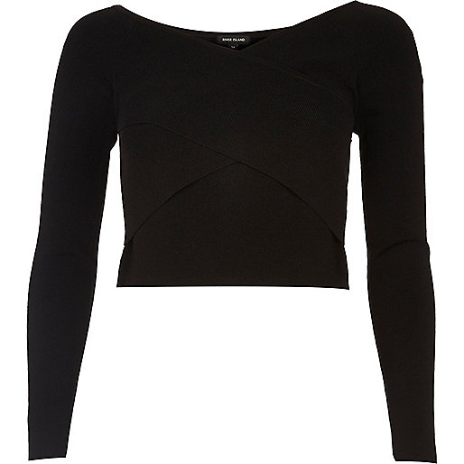 jacques-vertuk Black bardot wrap crop top 688465 women Knitwear