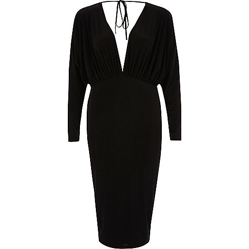 jacques-vertuk Black batwing plunge bodycon midi dress 702662 women Dresses