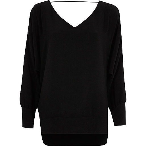 jacques-vertuk Black batwing V neck top 708615 women Tops Blouses